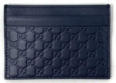Pre-owned Gucci Men's  Card Case Microssima (5 Card Slot) In Navy Blue
