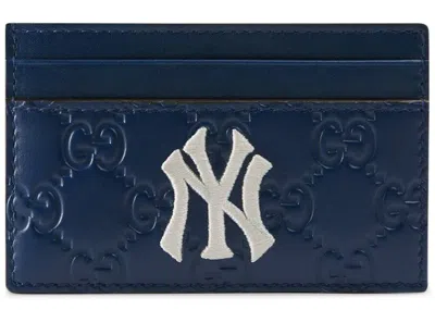 Pre-owned Gucci Men's  Card Case Ny Yankees Patch In Royal Blue