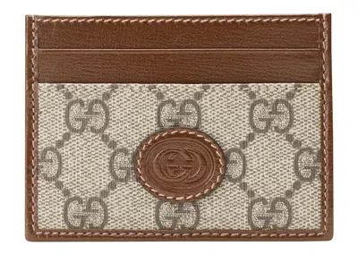 Pre-owned Gucci Men's  Card Case With Interlocking G In Beige/ebony