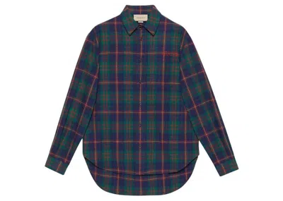 Pre-owned Gucci Men's  Check Pattern Shirt In Green