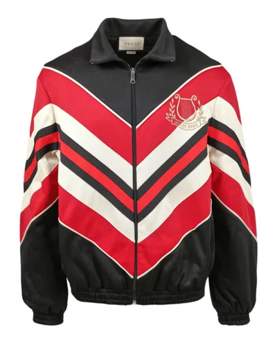 Pre-owned Gucci Men's  Chevron Jersey Track Jacket In Black/red In Multi