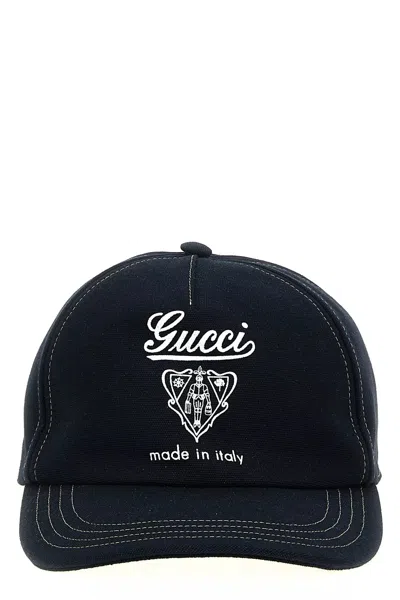 Gucci Men  Coat Of Arms Cap In Blue