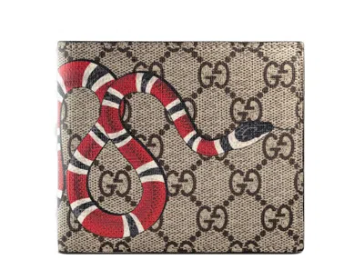 Pre-owned Gucci Men's  Coin Wallet Gg Supreme Kingsnake Print In Beige/ebony