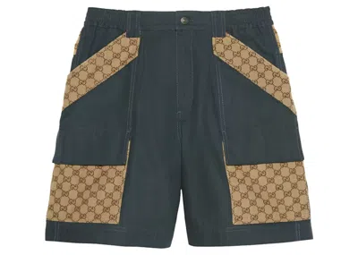 Pre-owned Gucci Men's  Cotton Canvas Bermuda Gg Insert Shorts In Dark Grey