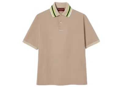 Pre-owned Gucci Men's  Cotton Embroidery Polo Shirt In Beige In Sand