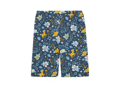 Pre-owned Gucci Men's  Cotton Flower And Pony Print Shorts In Blue