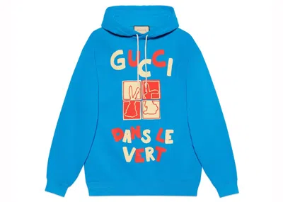 Pre-owned Gucci Men's  Cotton Jersey Hooded Sweatshirt In Blue