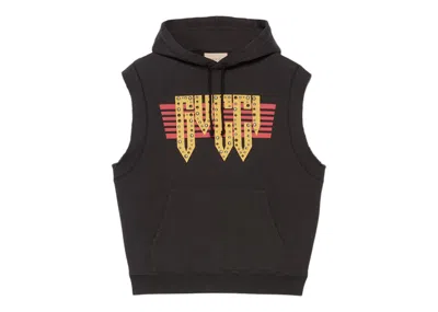 Pre-owned Gucci Men's  Cotton Jersey Sleeveless Sweatshirt In Black/yellow/red