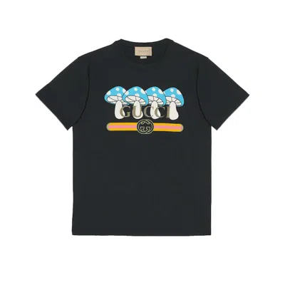 Pre-owned Gucci Men's  Cotton Jersey T-shirt With Print In Black