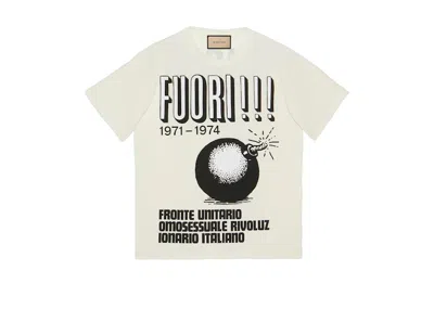 Pre-owned Gucci Men's  Cotton Jersey With Fuori!!! Print T-shirt In White