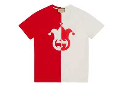 Pre-owned Gucci Men's  Cotton Jersey With Jester Print T-shirt In Red/white In Multi