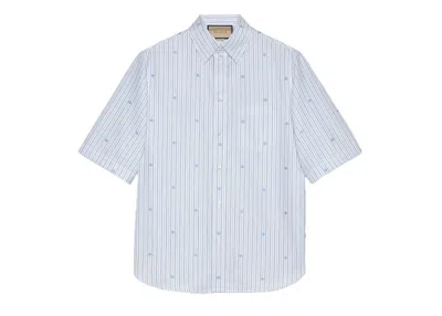 Pre-owned Gucci Men's  Cotton Striped Shirt In Light Blue