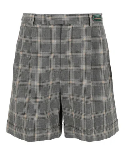 Pre-owned Gucci Men's  Cuffed Plaid Shorts Grey/beige In Grey Beige