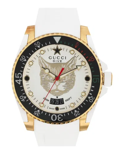 Pre-owned Gucci Men's  Dive Silicone Ya136322 Watch In Stainless Steel/aluminum