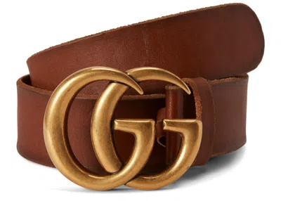 Pre-owned Gucci Men's  Double G Gold Buckle Leather Belt 1.5 Width In Brown