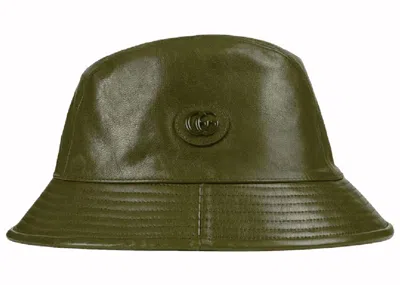 Pre-owned Gucci Men's  Double G Leather Bucket Hat In Dark Green