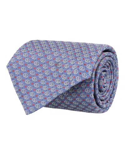 Pre-owned Gucci Men's  Double G Silk Jacquard Tie In Blue Orange In Multi