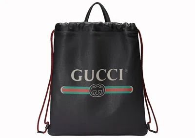 Pre-owned Gucci Men's  Drawstring Backpack Vintage Logo In Black