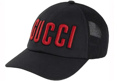 Pre-owned Gucci Men's  Embroide Logo Baseball Cap In Black/red