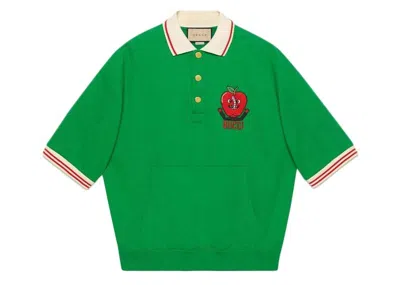 Pre-owned Gucci Men's  Embroidered Apple Logo Polo Shirt In Green