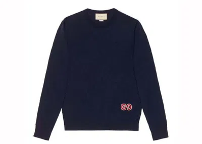 Pre-owned Gucci Men's  Embroidered Gg Jumper In Navy Blue