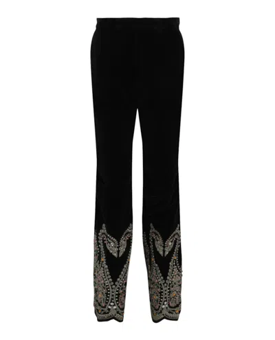 Pre-owned Gucci Men's  Embroidered Velvet Pants In Black