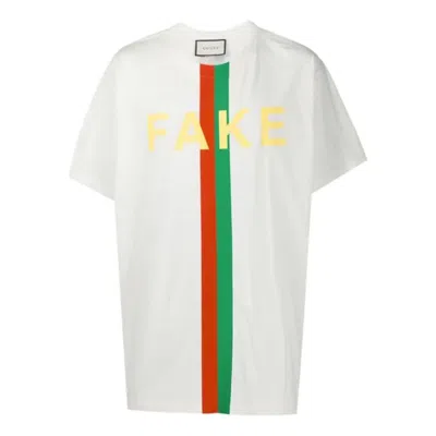 Gucci Men's  Fake/not Alphabet Printing Large Short Sleeve White T-shirt