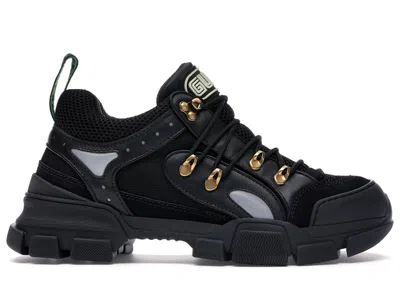 Pre-owned Gucci Men's  Flashtrek Sega Leather Sneakers In Black