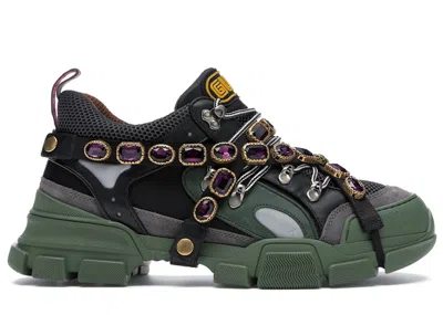 Pre-owned Gucci Men's  Flashtrek Sega Removable Crystal Sneakers In Green