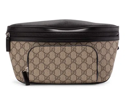 Pre-owned Gucci Men's  Front Pocket Belt Bag Gg Supreme In Black/beige