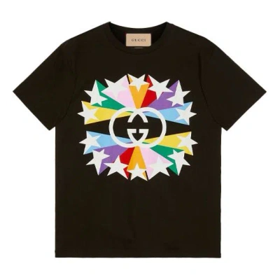 Gucci Men's  Fw21 Interlock Double G Printing Cotton Short Sleeve Black T-shirt
