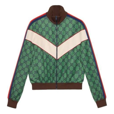 Gucci Men's  Fw21 Webbing Double G Knit Zipper Logo Jacket Green