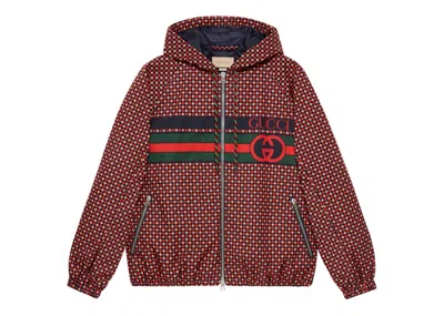Pre-owned Gucci Men's  Geometric Houndstooth Canvas Jacket In Blue/red/green