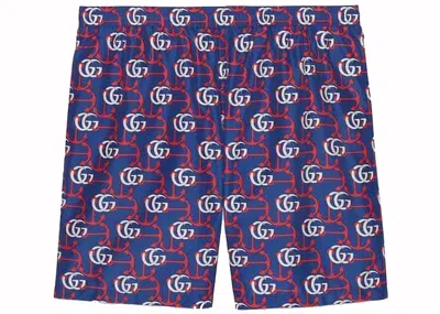 Pre-owned Gucci Men's  Gg Anchor Print Swim Shorts In Blue
