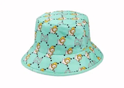 Pre-owned Gucci Men's  Gg Animal Print Bucket Hat In Light Blue