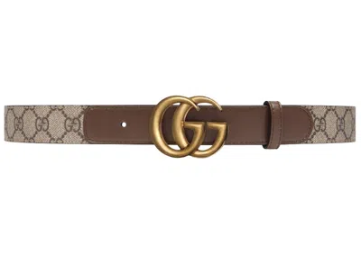 Pre-owned Gucci Men's  Gg Belt Double G Buckle 1 Width In Brown