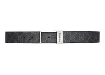 Pre-owned Gucci Men's  Gg Belt With Rectangular Buckle Gg Supreme In Black