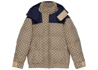 Pre-owned Gucci Men's  Gg Canvas Goose Down Jacket In Blue