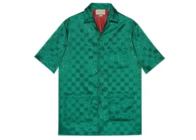 Pre-owned Gucci Men's  Gg Canvas Nylon Bowling Shirt In Green
