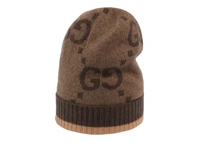Pre-owned Gucci Men's  Gg Cashmere Hat In Beige/dark Brown In Multi
