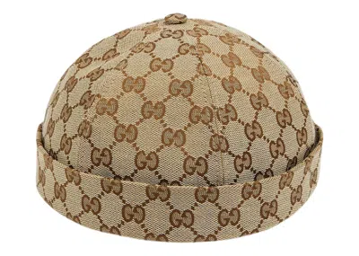 Pre-owned Gucci Men's  Gg Cotton Canvas Hat In Beige/ebony
