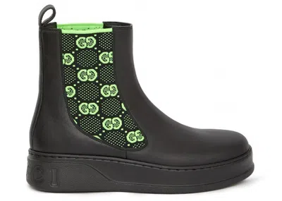 Pre-owned Gucci Men's  Gg Elastic Chelsea Boot Sneakers In Black/green