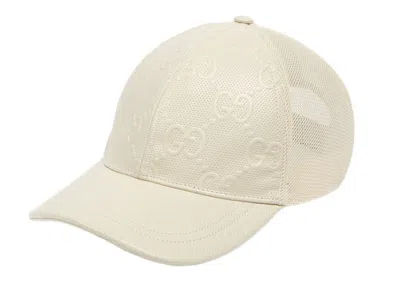 Pre-owned Gucci Men's  Gg Embossed Baseball Hat In White