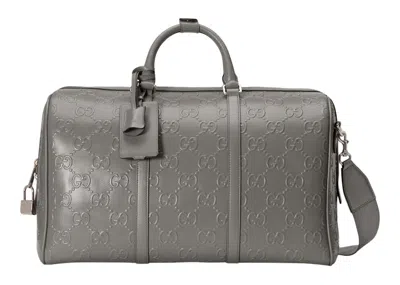 Pre-owned Gucci Men's  Gg Embossed Duffle Bag In Grey