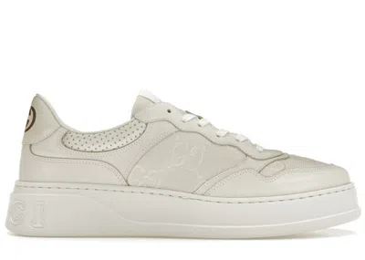 Pre-owned Gucci Men's  Gg Embossed Leather Sneakers In White