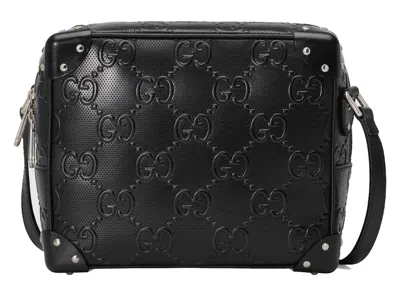 Pre-owned Gucci Men's  Gg Embossed Shoulder Bag In Black