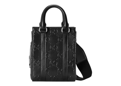 Pre-owned Gucci Men's  Gg Embossed Tote Bag In Black