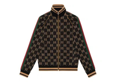 Pre-owned Gucci Men's  Gg Gersey Cotton Jacketred In Black/camel/green