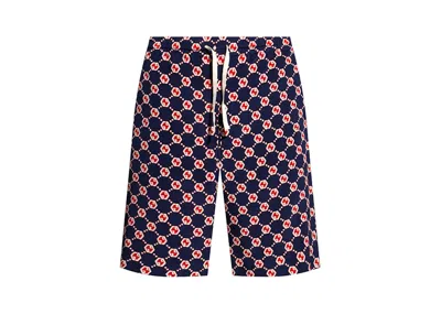 Pre-owned Gucci Men's  Gg Hexagon Silk Crepe Shorts In Blue/ivory/red In Multi