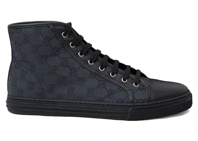 Pre-owned Gucci Men's  Gg High Logo Print Sneakers In Lead/black